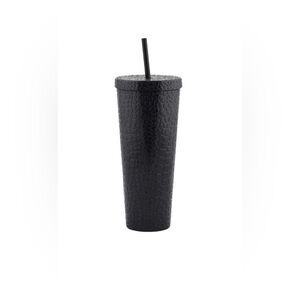 Mainstays 26oz Black Animal Print Textured Double Wall Tumbler With Lid & Straw